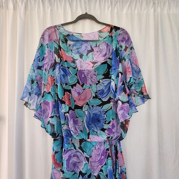 Pat Richards By Michael Maielleo Dress Size S Pastel Floral Flowy Whimsy Vtg USA - Picture 2 of 10